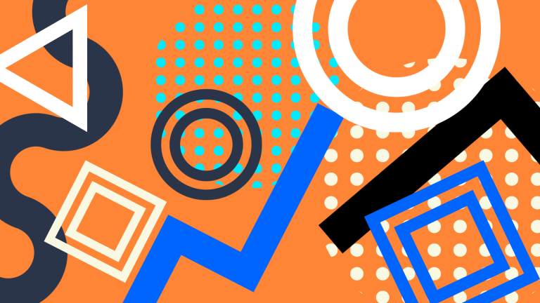 Geometrical shapes and lines on orange background