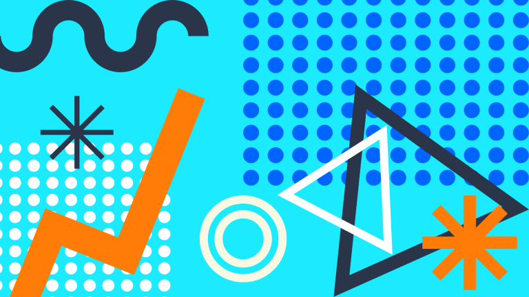 Dots, triangles, and lines on light blue background