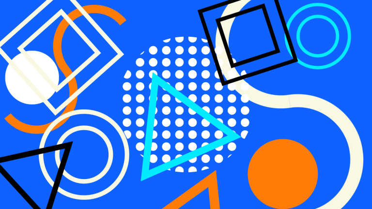 Abstract shapes and lines on blue background