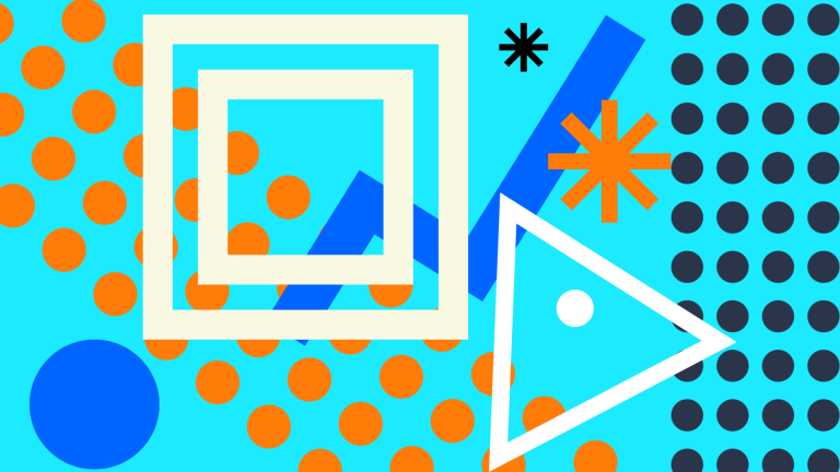 Dots, shapes and lines on light blue background