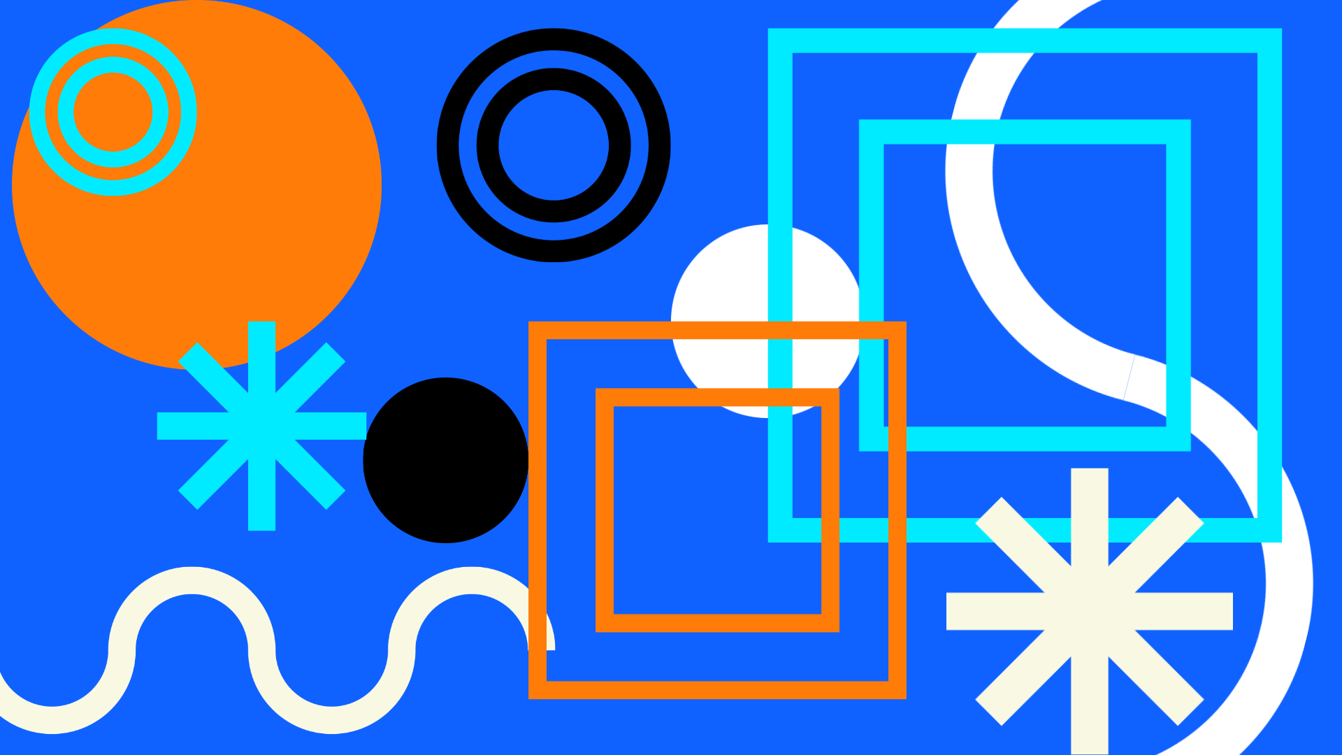 Abstract graphic of shapes and lines on blue background