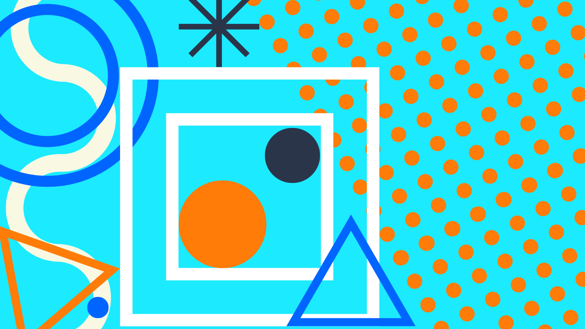 Abstract graphic of geometrical shapes on light blue background