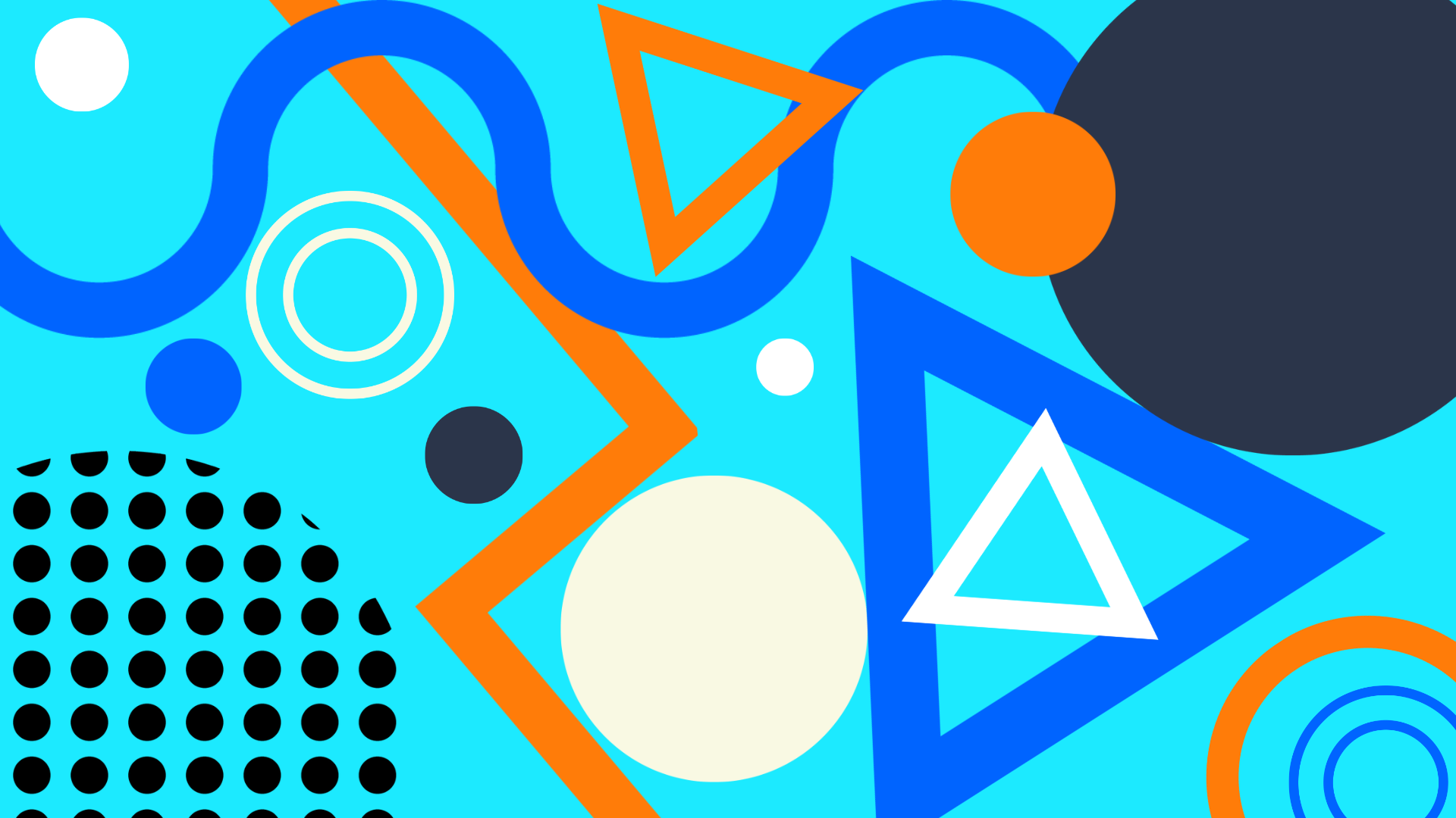 Abstract graphic of geometrical shapes and lines on light blue background