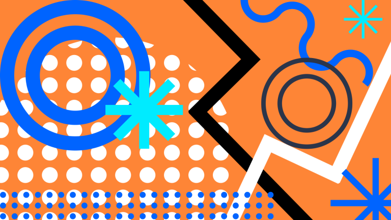 Stars, circles, and lines on orange background