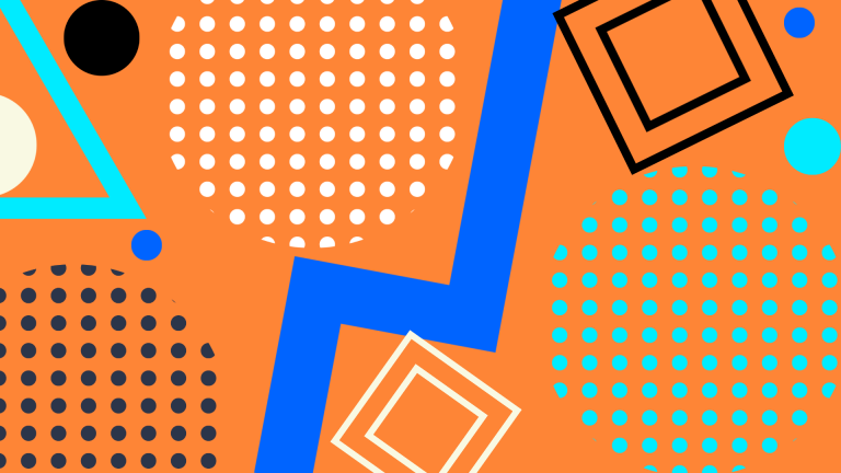 Dots and shapes on orange background