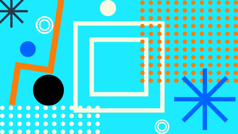 Stars and geometrical shapes on light blue background