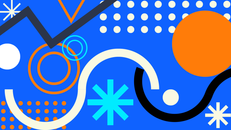 Circles, lines, and stars on blue background