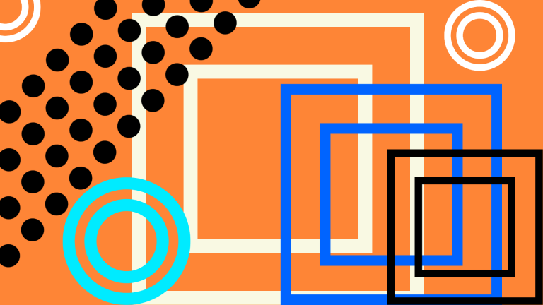 Squares and circles on orange background