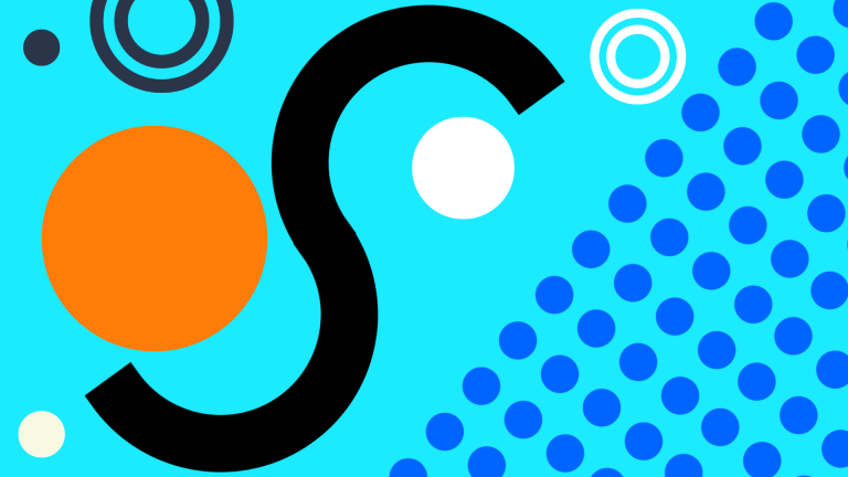 Circles and a curved line on light blue background