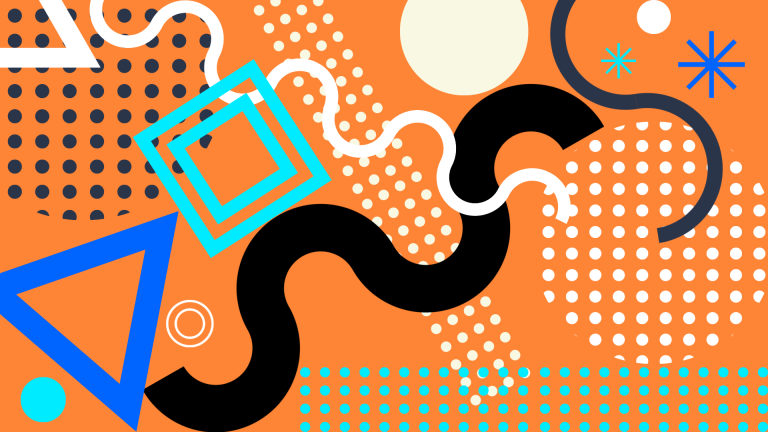 Stars, lines, and geometrical shapes on orange background