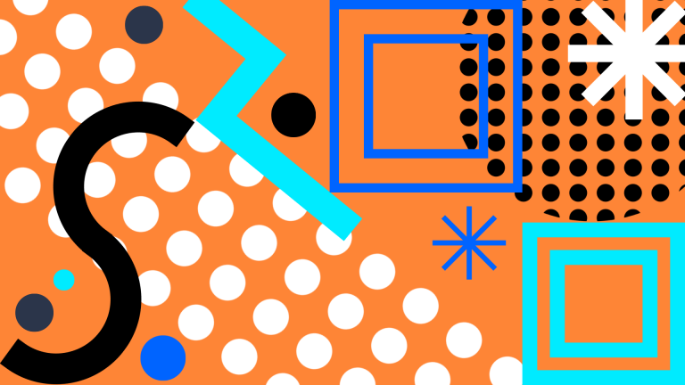 Dots and geometrical shapes on orange background