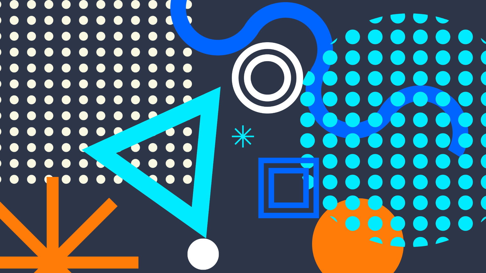 Dots, lines and shapes on dark blue background