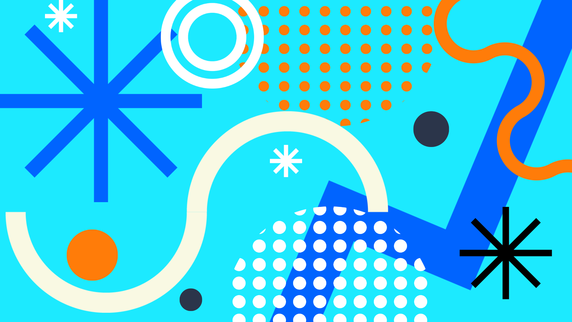 Lines, stars, and shapes on light blue background