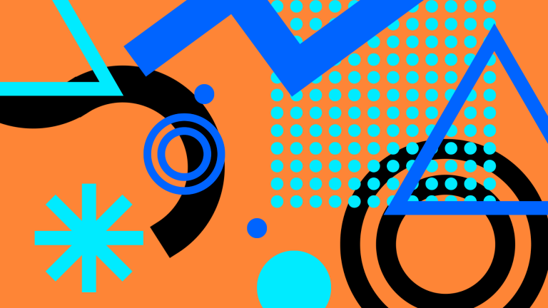 Dots, shapes, and lines on orange background