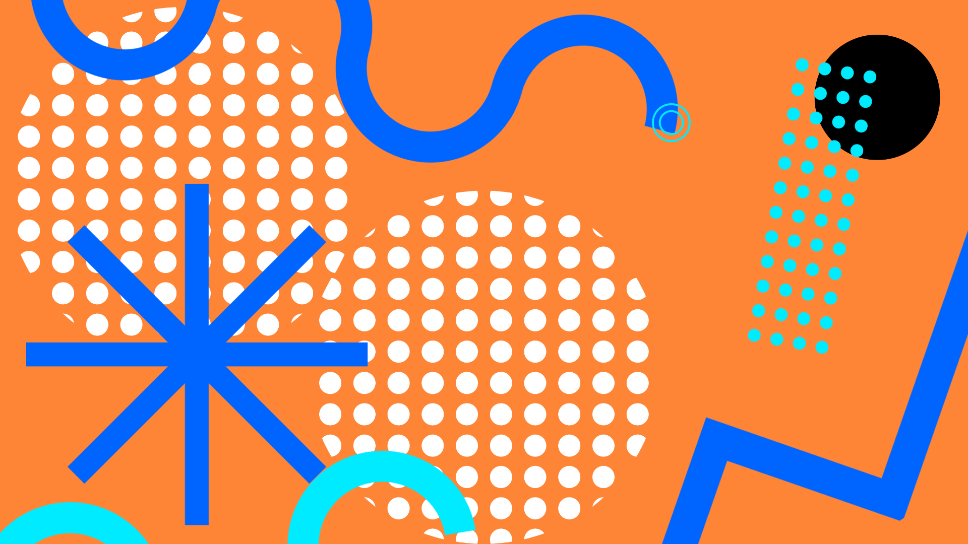 dots, stars, and lines on orange background