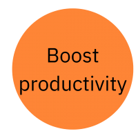 Orange bubble with the words boost productivity in it