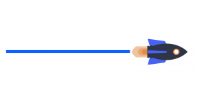 Illustration of a launching rocket horizontally in blue