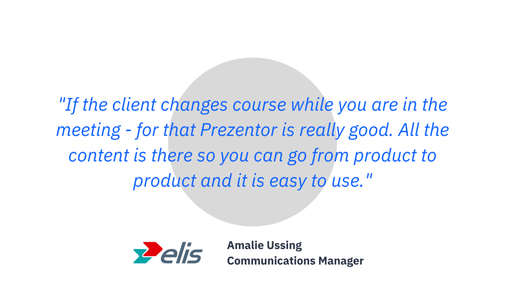 Illustration of a grey circle with a blue customer quote from Elis on it