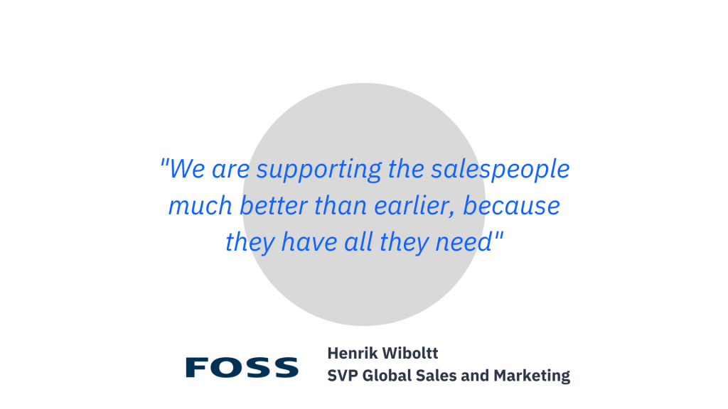 Banner with a quote from the customer Foss in the middle and the Foss logo at the bottom