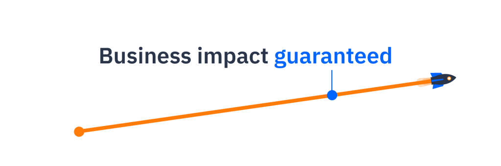 Illustration of a rocket launching and the text business impact guaranteed above