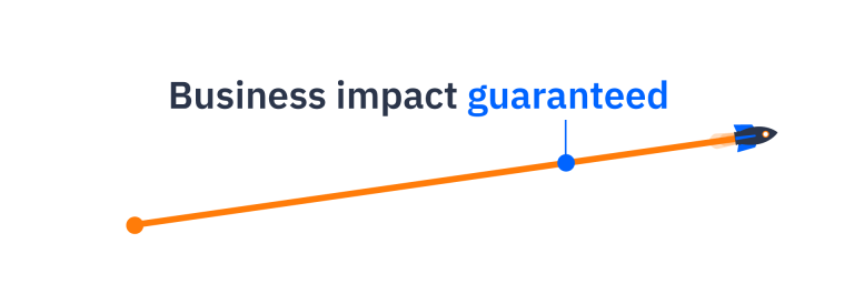 Illustration of a rocket launching and the text business impact guaranteed above
