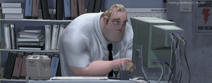 Animated GIF from the movie "The Incredibles" of Mr. Incredible bored at work typing on his computer keyboard