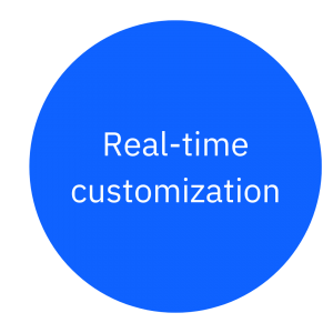 First advantage: Real-time customization (white text on blue circle)