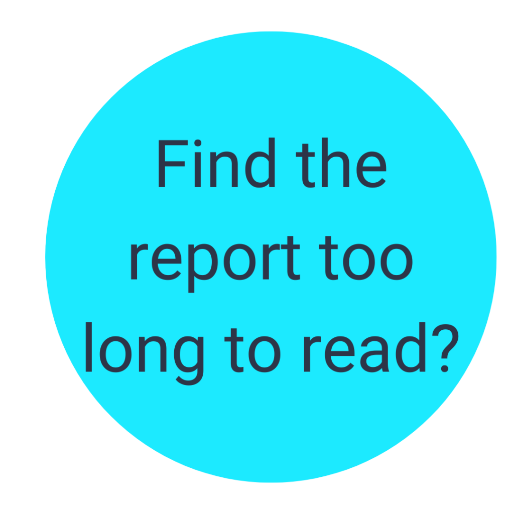 Turquoise circle with the text "find the report too long to read" in it