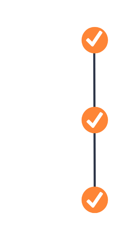 Three orange circles with a checkmark connected by a vertical line